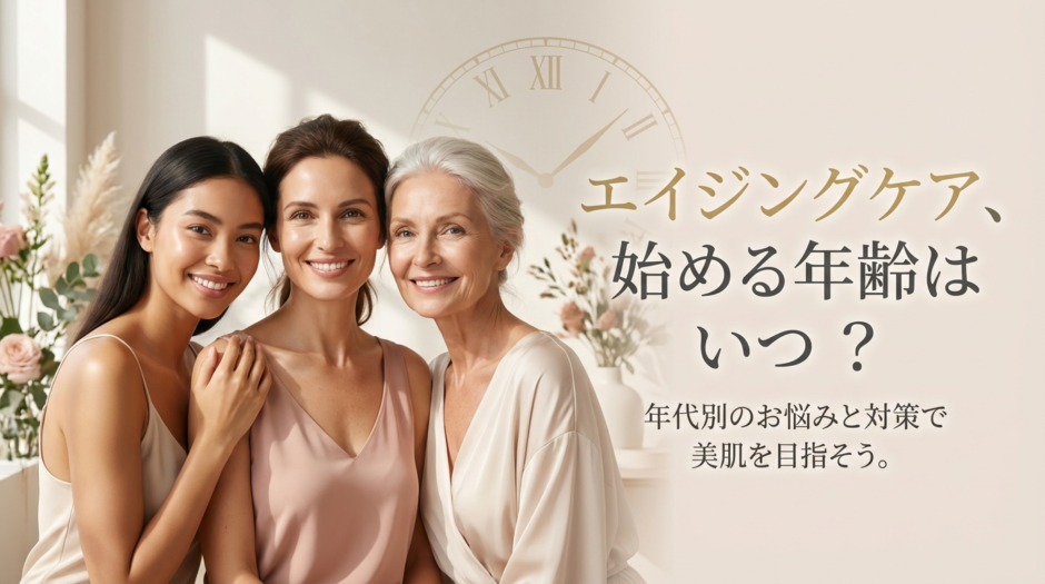 エイジングケア、始める年齢はいつ？年代別のお悩みと対策で美肌を目指そう。