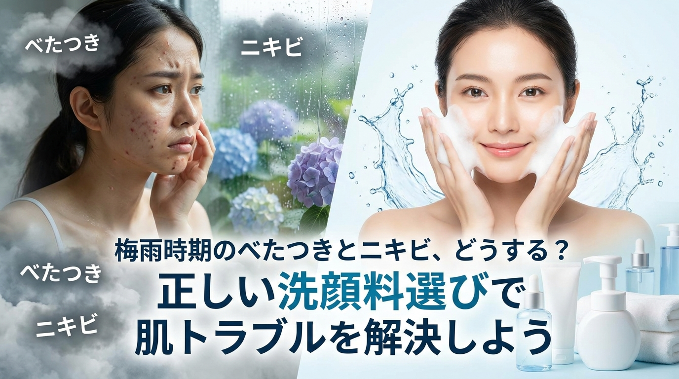 梅雨時期のべたつきとニキビ、どうする？正しい洗顔料選びで肌トラブルを解決しよう